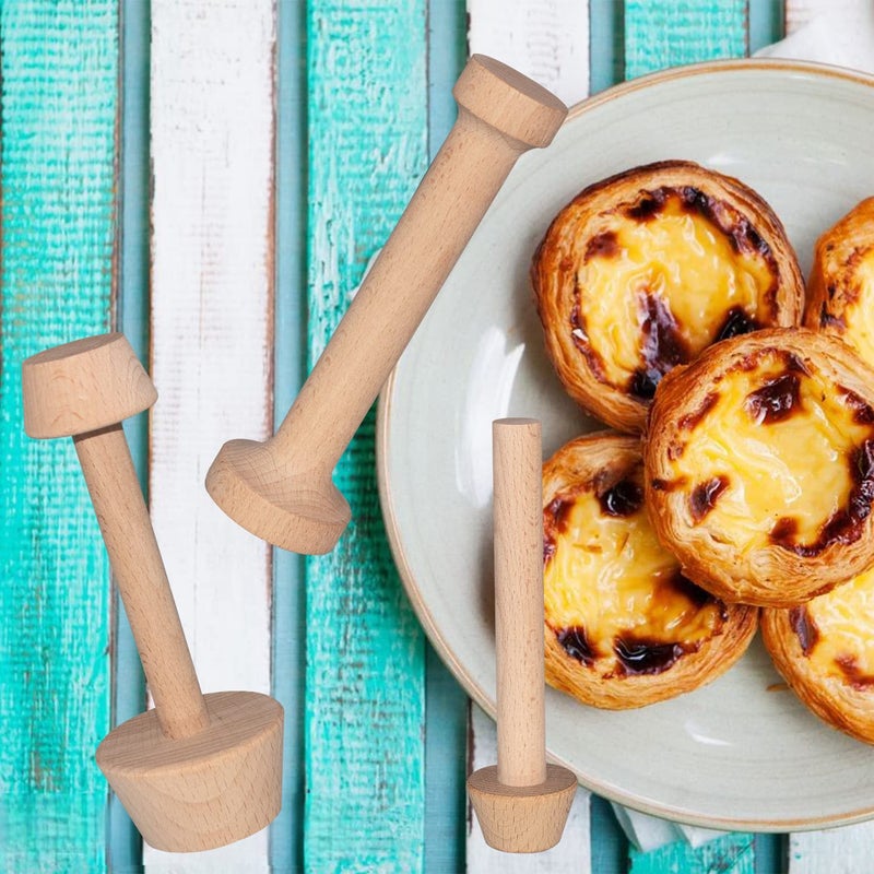 Dupiulk Wooden Tart Tamper Set Double Side Pie Pastry Dough Tamper Egg Tart Pan Mold Diy Cake Pastry Baking Tool For Mini Egg Tart Cheesecakes Pasta And Dessert Baking (3 Pieces) - Image 5