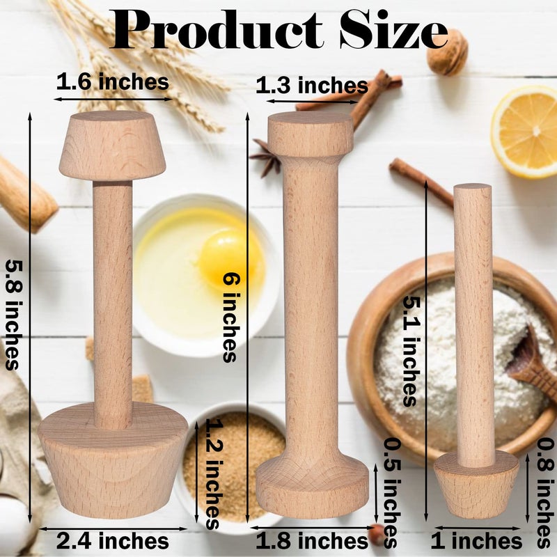 Dupiulk Wooden Tart Tamper Set Double Side Pie Pastry Dough Tamper Egg Tart Pan Mold Diy Cake Pastry Baking Tool For Mini Egg Tart Cheesecakes Pasta And Dessert Baking (3 Pieces) - Image 2