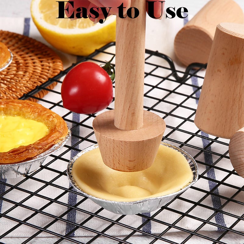 Dupiulk Wooden Tart Tamper Set Double Side Pie Pastry Dough Tamper Egg Tart Pan Mold Diy Cake Pastry Baking Tool For Mini Egg Tart Cheesecakes Pasta And Dessert Baking (3 Pieces) - Image 3
