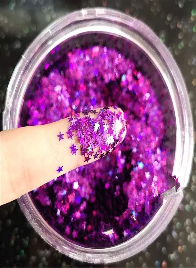 Tiny Stars Glitter Confetti 3mm Stars Confetti Laser Sequins for Party Decoration, DIY Crafts, Premium Nail Art, Body Art Eye Bling - 10g,Holographic Purple