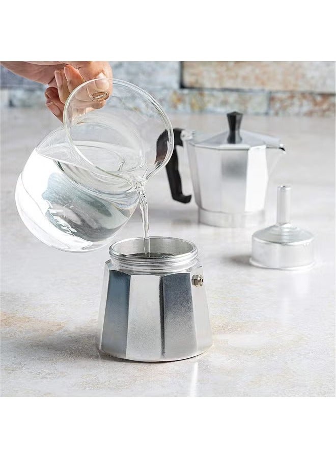 عربست ماكينة تحضير قهوة الإسبريسو اليدوية، إبريق قهوة موكا، إبريق قهوة، صانعة قهوة إسبريسو فوق الموقد، صانعة قهوة إيطالية، صانعة قهوة جريكا، صانعة قهوة محمولة، 300 مل، فضي (6 أكواب) - Image 5