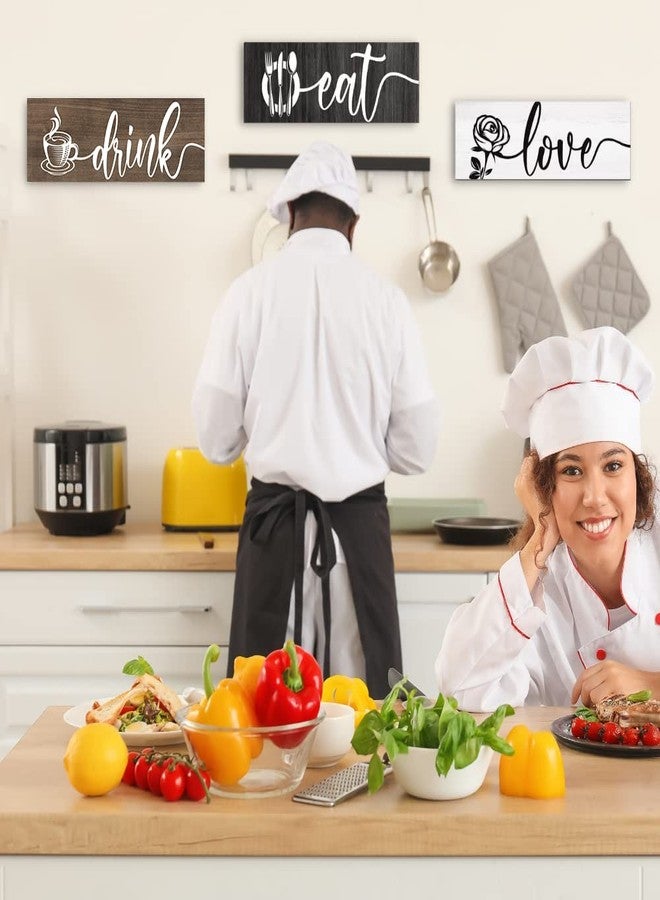 Creoate لوحات جدارية للمطبخ من كريوت، 3 قطع، لوحة خشبية مزخرفة تحمل عبارة "تناول الطعام، اشرب، وأحب"، ديكور جداري لغرفة الطعام، ديكور ريفي - Image 4
