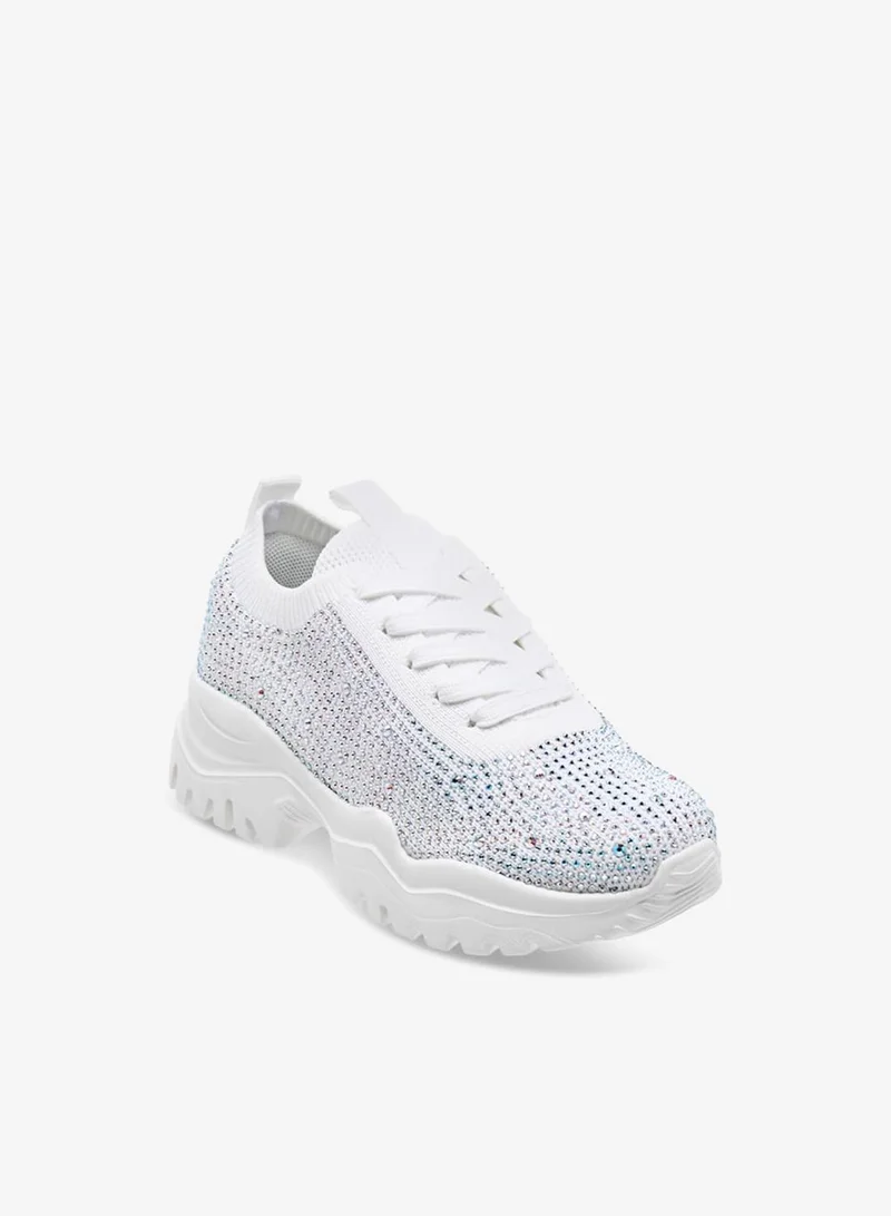 Celeste Girls' Embellished Sneakers with Chunky Sole and Lace-Up Closure