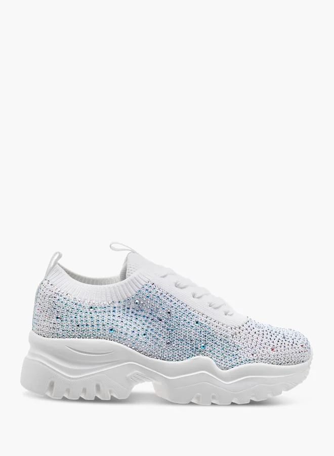 Celeste Girls' Embellished Sneakers with Chunky Sole and Lace-Up Closure