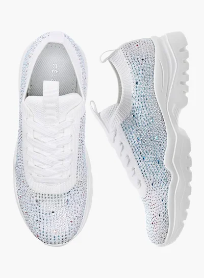 Celeste Girls' Embellished Sneakers with Chunky Sole and Lace-Up Closure