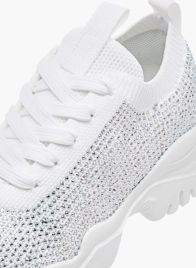 Celeste Girls' Embellished Sneakers with Chunky Sole and Lace-Up Closure