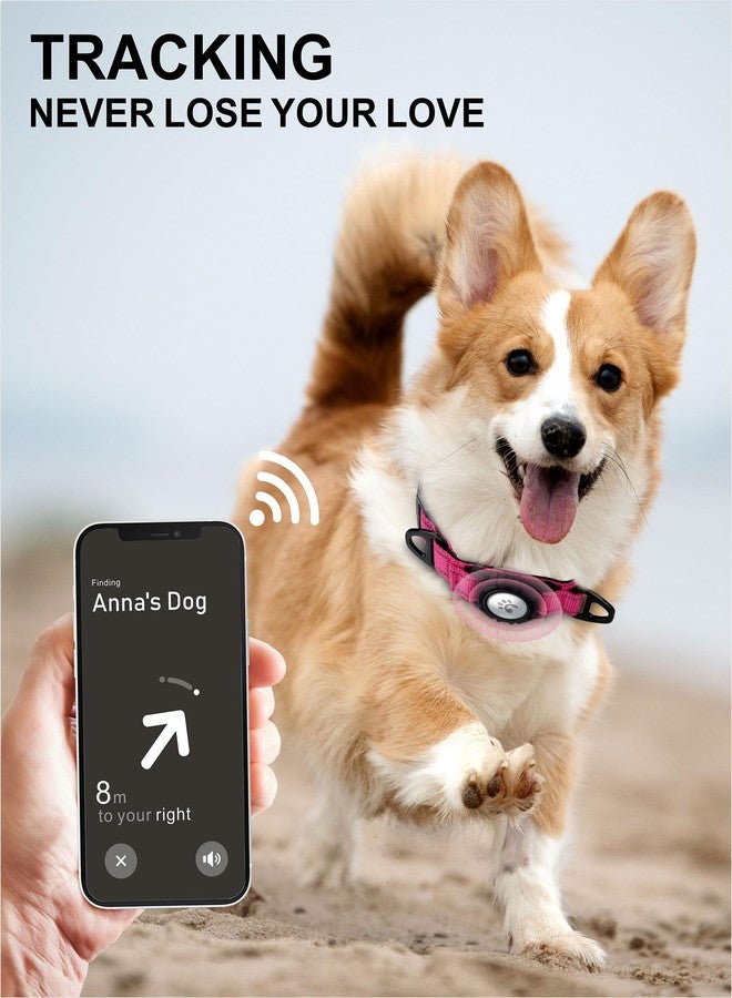 TagME طوق TagME للكلاب مزود بحامل Airtag، مقاوم للماء وعاكس للضوء، مبطن وناعم، مزود بحلقتين مزدوجتين على شكل حرف D، لون وردي فاقع. - Image 2