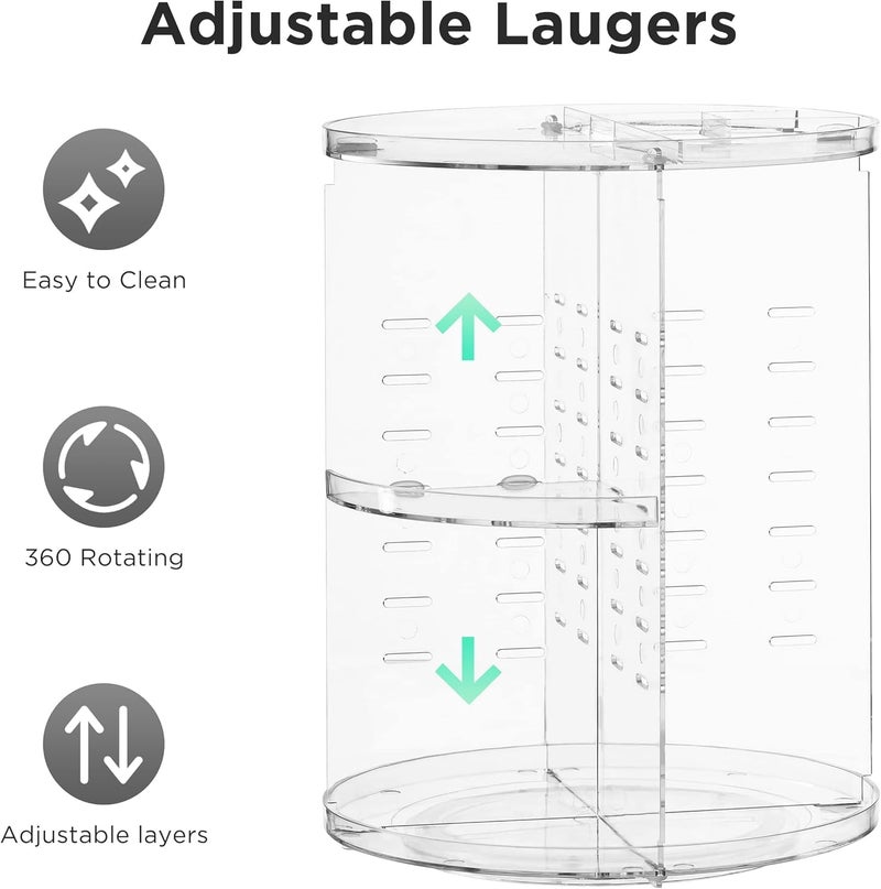 HBlife 360 Rotating Makeup Organizer Adjustable Carousel Large Capacity Revolving Perfume Organizer Skincare Organizers Cosmetic Storage Spinning Holder for Vanity, Clear - Image 5