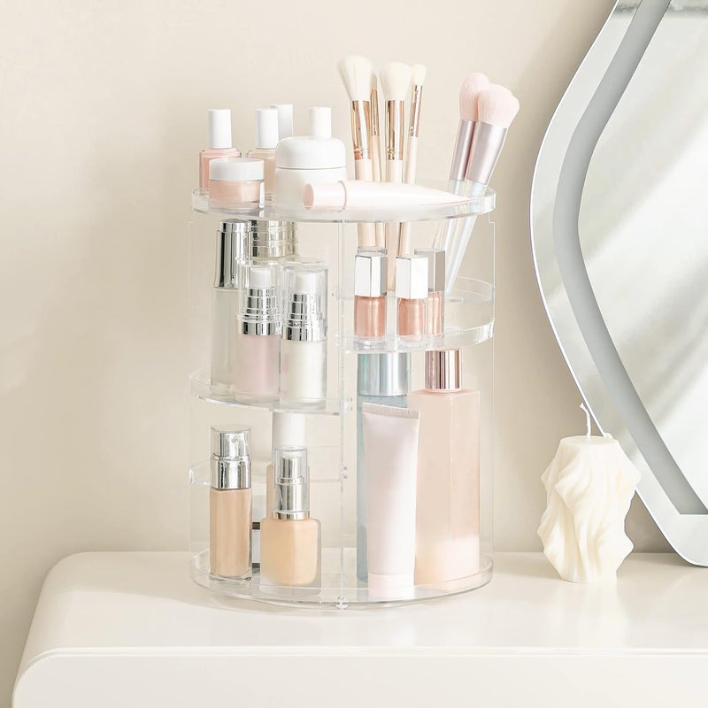 HBlife 360 Rotating Makeup Organizer Adjustable Carousel Large Capacity Revolving Perfume Organizer Skincare Organizers Cosmetic Storage Spinning Holder for Vanity, Clear - Image 2