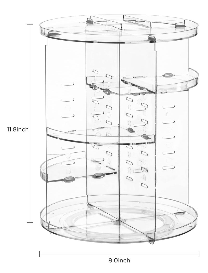 HBlife 360 Rotating Makeup Organizer Adjustable Carousel Large Capacity Revolving Perfume Organizer Skincare Organizers Cosmetic Storage Spinning Holder for Vanity, Clear - Image 3