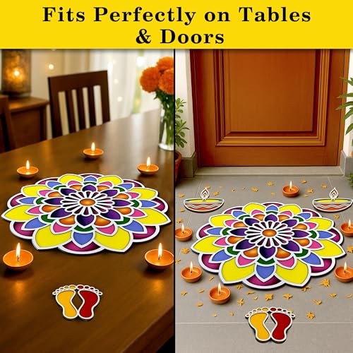 SWAGSTATION Ready Rangoli Design Set for Diwali Decoration | Pre-Made Rangoli Patterns with Vibrant Colors | Easy to Use Rangoli for Kids, Adults & Beginners | Festival Floor Decoration Kit | Design No (Mandala) - Image 5