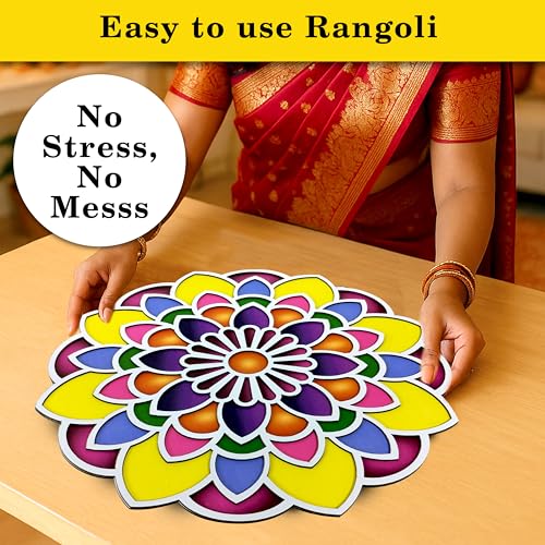 SWAGSTATION Ready Rangoli Design Set for Diwali Decoration | Pre-Made Rangoli Patterns with Vibrant Colors | Easy to Use Rangoli for Kids, Adults & Beginners | Festival Floor Decoration Kit | Design No (Mandala) - Image 4