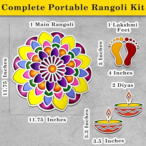 SWAGSTATION Ready Rangoli Design Set for Diwali Decoration | Pre-Made Rangoli Patterns with Vibrant Colors | Easy to Use Rangoli for Kids, Adults & Beginners | Festival Floor Decoration Kit | Design No (Mandala) - Image 3