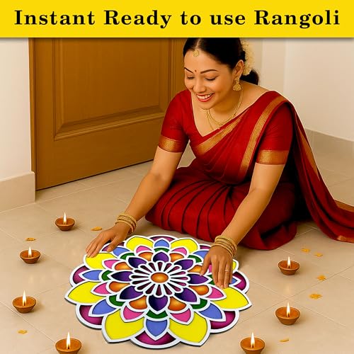 SWAGSTATION Ready Rangoli Design Set for Diwali Decoration | Pre-Made Rangoli Patterns with Vibrant Colors | Easy to Use Rangoli for Kids, Adults & Beginners | Festival Floor Decoration Kit | Design No (Mandala) - Image 2
