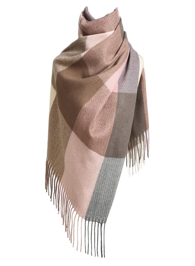 EONPOW Women's Scarf Fashion Long Plaid Winter Warm Lattice Shawl Scarves, Pink&khahi, L - Image 1