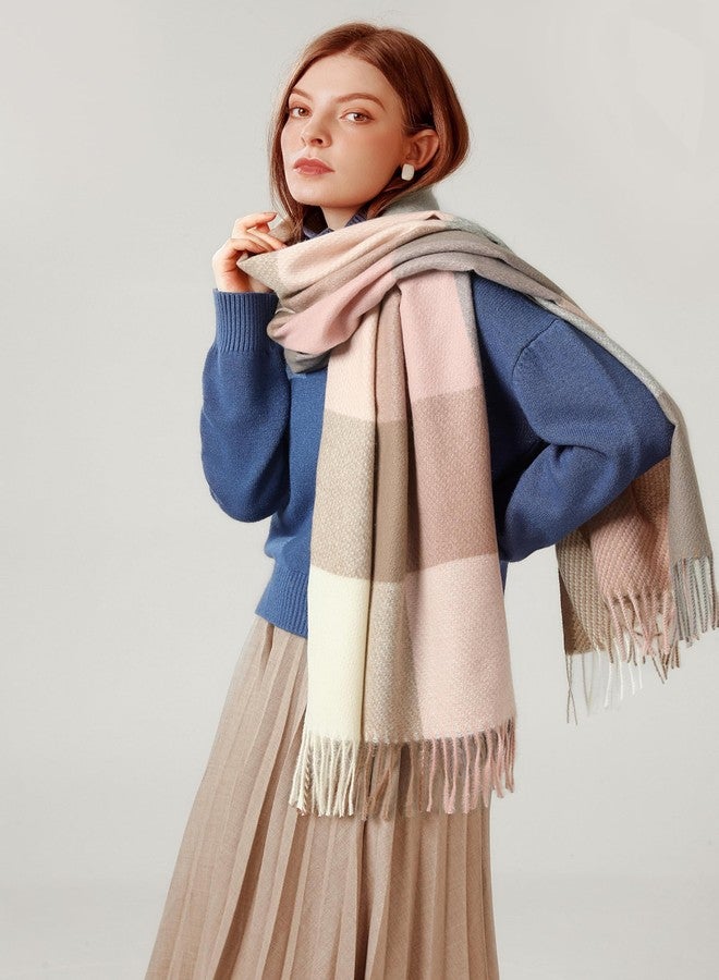 EONPOW Women's Scarf Fashion Long Plaid Winter Warm Lattice Shawl Scarves, Pink&khahi, L - Image 2