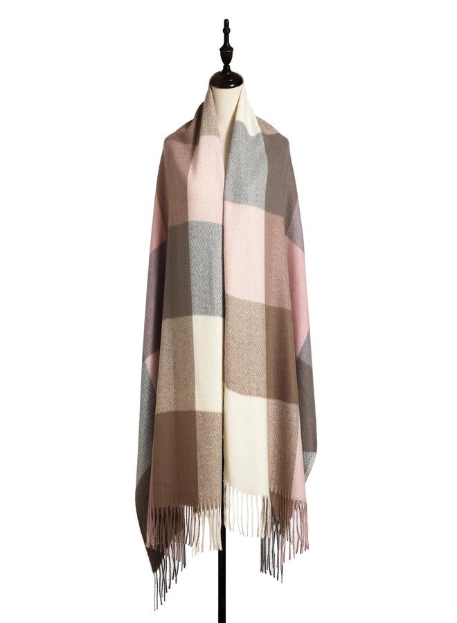EONPOW Women's Scarf Fashion Long Plaid Winter Warm Lattice Shawl Scarves, Pink&khahi, L - Image 4