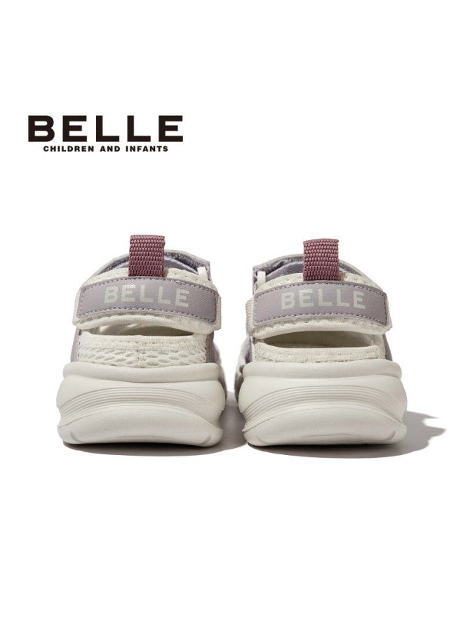 Belle Kids Casual Sports Shoes Mesh Toe Sandals Running Shoes Spring Autumn Single Shoes Beige/purple Size 30 - Image 3