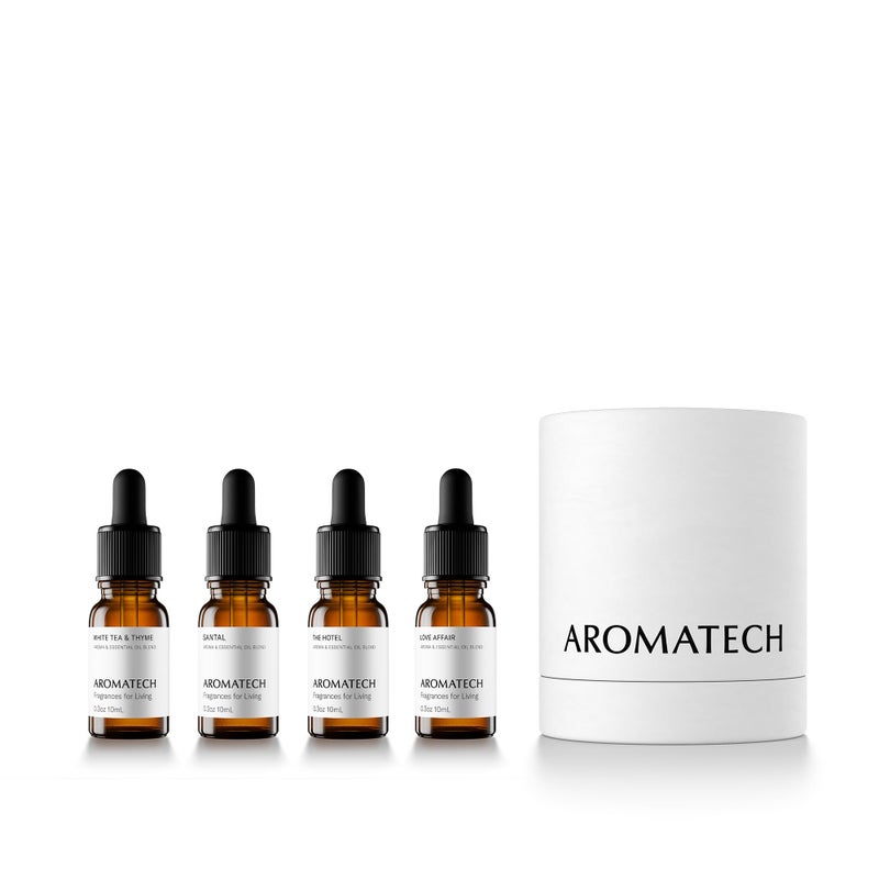 AromaTech The Bestsellers Set | Gift Set of Aroma Diffuser Essential Oils Blend of Santal, The Hotel, White Tea & Thyme, and Love Affair - 10 mL (4 Pack) - Image 1
