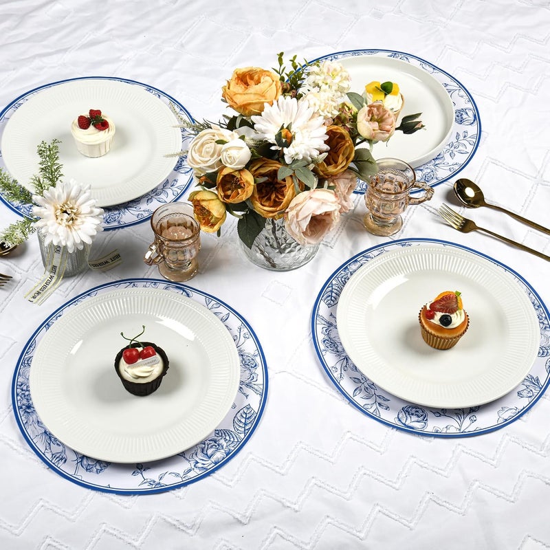 Elyxio 50Pcs Blue Floral Paper Placemats Chinoiserie Round Disposable Place Mats Blue Flower Banquet 13 Inch Paper Cutouts for Hanukkah Table Setting Wedding Birthday Party Supplies - Image 5