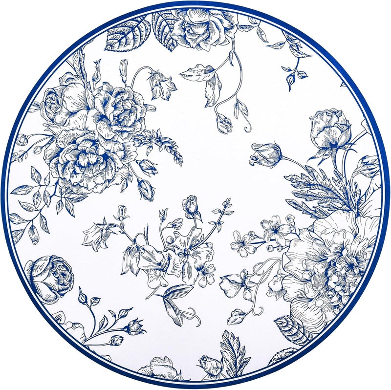 Elyxio 50Pcs Blue Floral Paper Placemats Chinoiserie Round Disposable Place Mats Blue Flower Banquet 13 Inch Paper Cutouts for Hanukkah Table Setting Wedding Birthday Party Supplies - Image 1