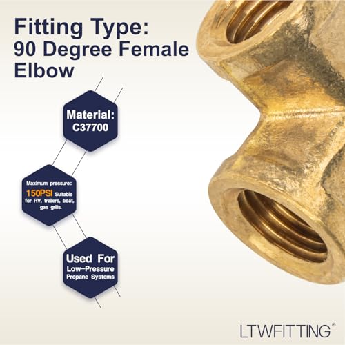 LTWFITTING Brass Pipe Fitting Female 90 Deg 1/4-Inch NPT Elbow Fuel Air(Pack of 5) - Image 3