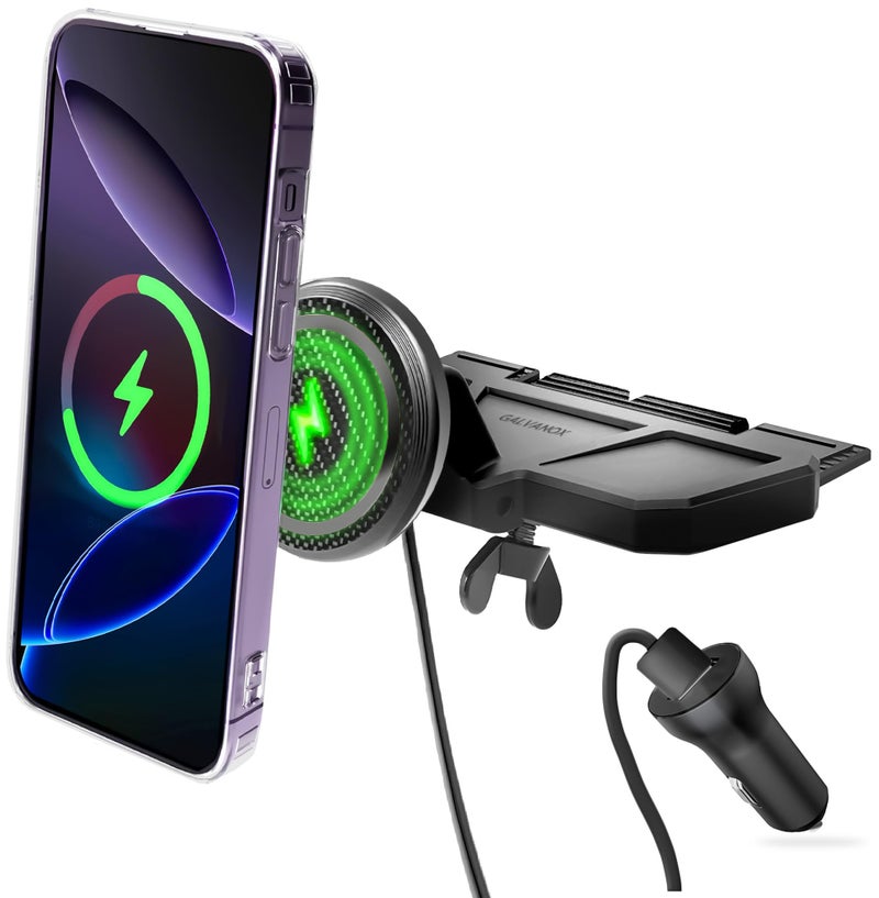 Galvanox Wireless Charging Car CD Slot Phone Holder Magnetic Mount Charger with Secure CDPlayer Attachment Compatible with MagSafe - Image 2