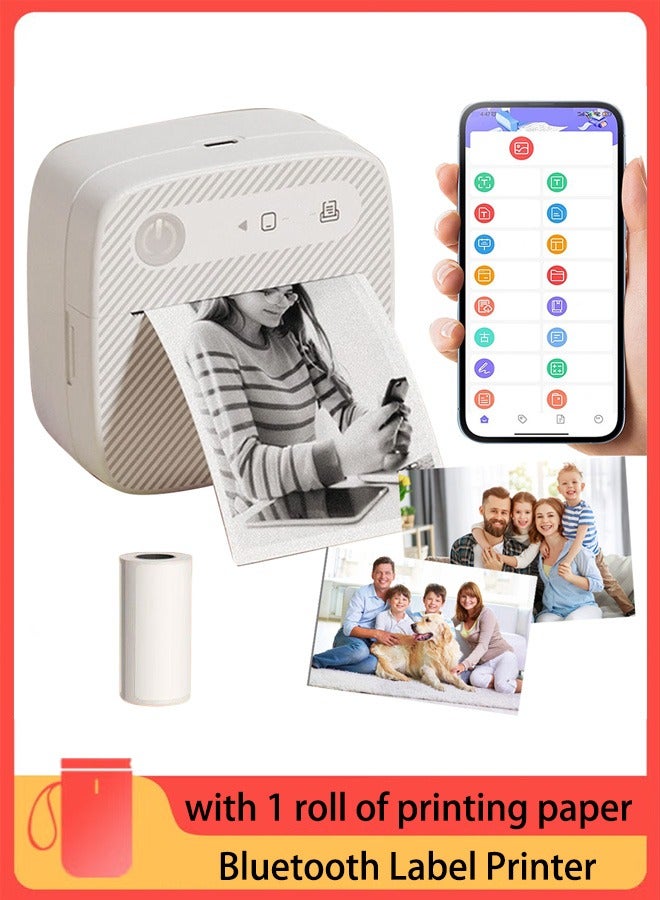 Mini Portable Bluetooth Label Printer, for Office Home Organization and Small Business Supplies,with 1 Roll White Label Sticker, White - Image 1