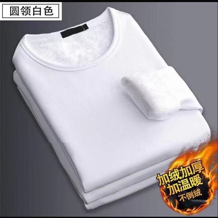 Velvet Thick Warm Top Clothes Men's Autumn and Winter Inner Wear Underwear Round Neck Long Sleeve T-shirt Men's Base Shirt - Image 2
