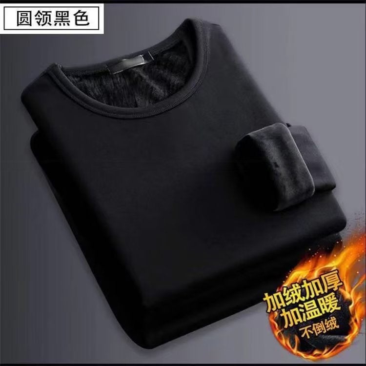 Velvet Thick Warm Top Clothes Men's Autumn and Winter Inner Wear Underwear Round Neck Long Sleeve T-shirt Men's Base Shirt - Image 4