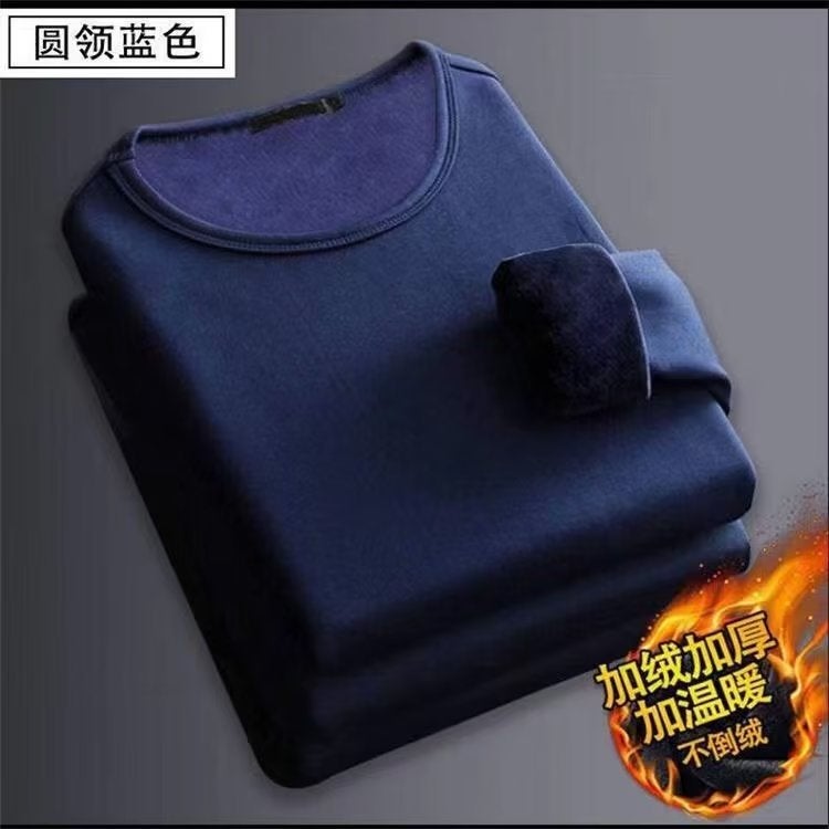 Velvet Thick Warm Top Clothes Men's Autumn and Winter Inner Wear Underwear Round Neck Long Sleeve T-shirt Men's Base Shirt - Image 3