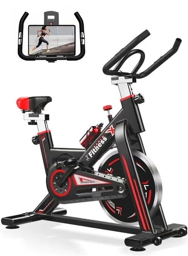 Fitness World Exercise Bike with iPad Holder, Home Gym Exercise Bike with LCD Screen and Professional Seat - Image 1
