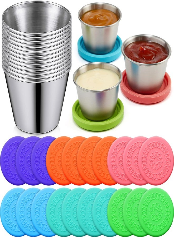 Potchen 20 Pack 2.5 oz Salad Dressing Container Small Condiment Containers with Leakproof Silicone Lids Stainless Steel Reusable Dipping Sauce Cups for Lunch Box Picnic Travel Kitchen Storage - Image 1