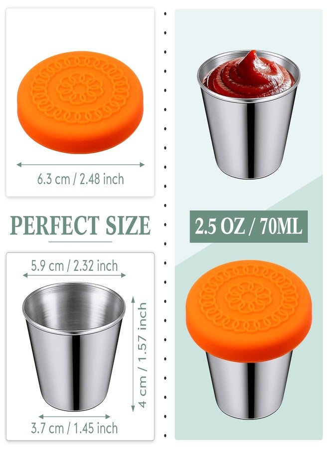 Potchen 20 Pack 2.5 oz Salad Dressing Container Small Condiment Containers with Leakproof Silicone Lids Stainless Steel Reusable Dipping Sauce Cups for Lunch Box Picnic Travel Kitchen Storage - Image 2