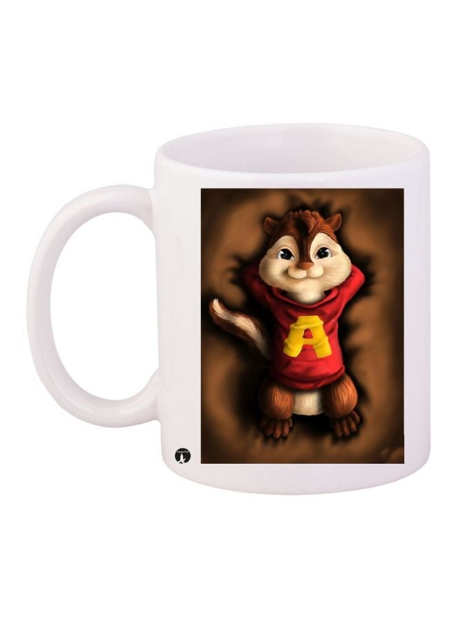 Cartoon Printed Coffee Mug White/Brown/Red 11ounce