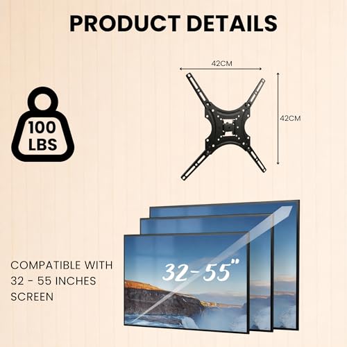 RISSACHI TV Stand Wall Mount for 32–55 Inch TVs | Smooth Movable TV Wall Mount with Swivel, Tilt & 45 kgs Load Capacity - Image 2