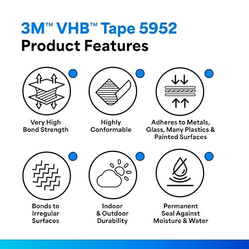 3M VHB Heavy Duty Mounting Tape 5952, 0.5" width x 5yd length (1 Roll) - Image 2