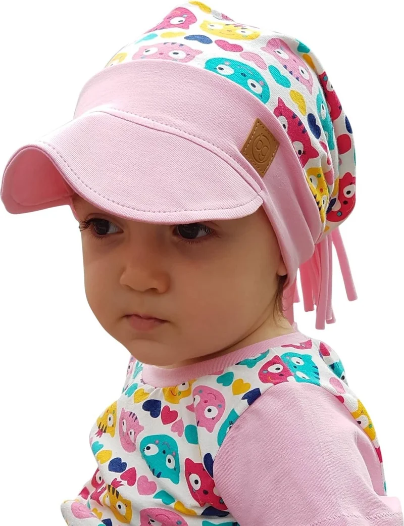 Babygiz 100% Cotton, Handmade, Extra Soft Baby Girl Child Visor Cat Pattern Hat Beanie