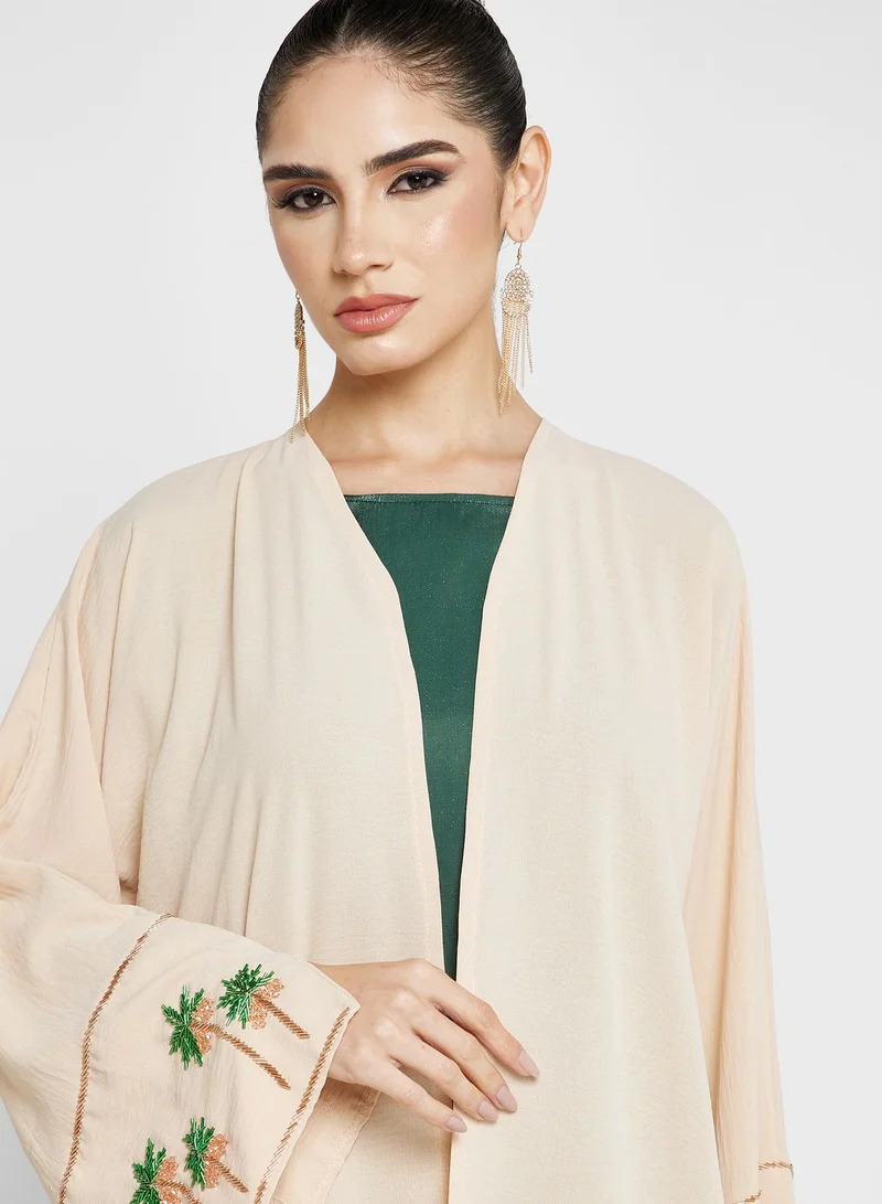 Khizana Embellished Sleeve Detail Abaya With Sheila