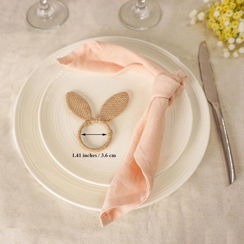 Utalek Easter Napkin Rings Set of 6, Burlap Jute Bunny Ear Napkin Rings, Rabbit Ear Napkin Ring Holders for Easter Party Banquet Dinning Spring Table Decoration - Image 3