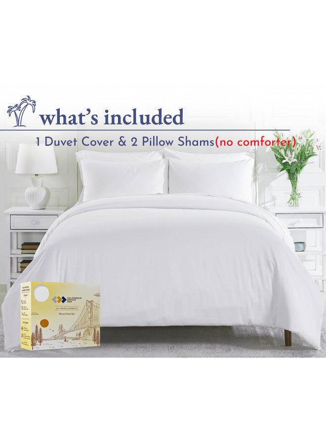 California Design Den California Design Den 3-Pc 100% Cotton Duvet Cover Set Oversized King, 400 Thread Count Cool Bedding Set, Premium Smooth Sateen Weave, Button Closure and Corner Ties (White, Oversized King)  - Image 1