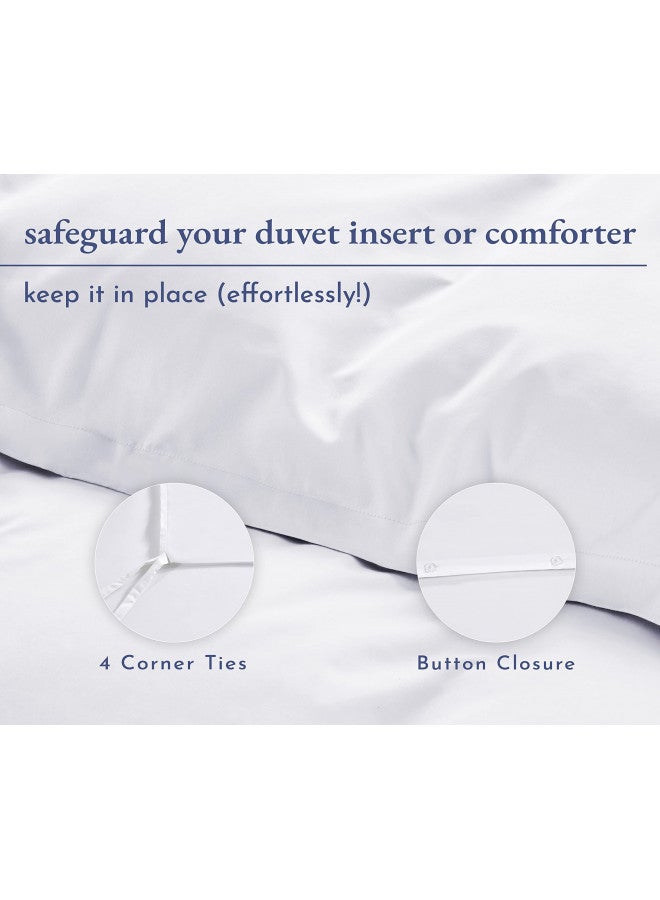 California Design Den California Design Den 3-Pc 100% Cotton Duvet Cover Set Oversized King, 400 Thread Count Cool Bedding Set, Premium Smooth Sateen Weave, Button Closure and Corner Ties (White, Oversized King)  - Image 3