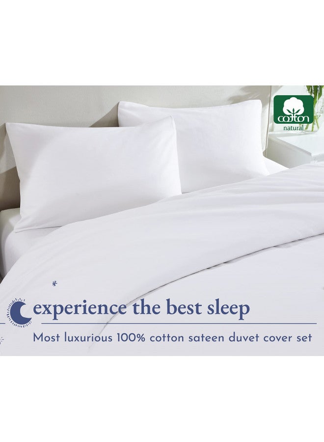 California Design Den California Design Den 3-Pc 100% Cotton Duvet Cover Set Oversized King, 400 Thread Count Cool Bedding Set, Premium Smooth Sateen Weave, Button Closure and Corner Ties (White, Oversized King)  - Image 2