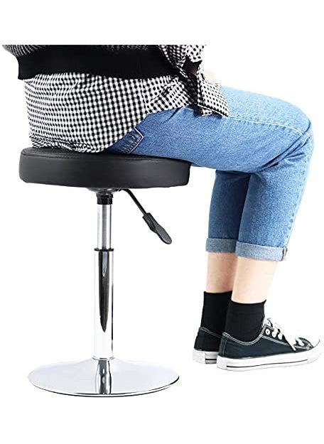 CRAFTSPEN CRAFTSPEN Makeup Vanity Stool ChairRound Tufted Swivel Adjustable Makeup Vanity Seat Stool with Chromed Metal Base for Living RoomKitchenOffice Red  - Image 4
