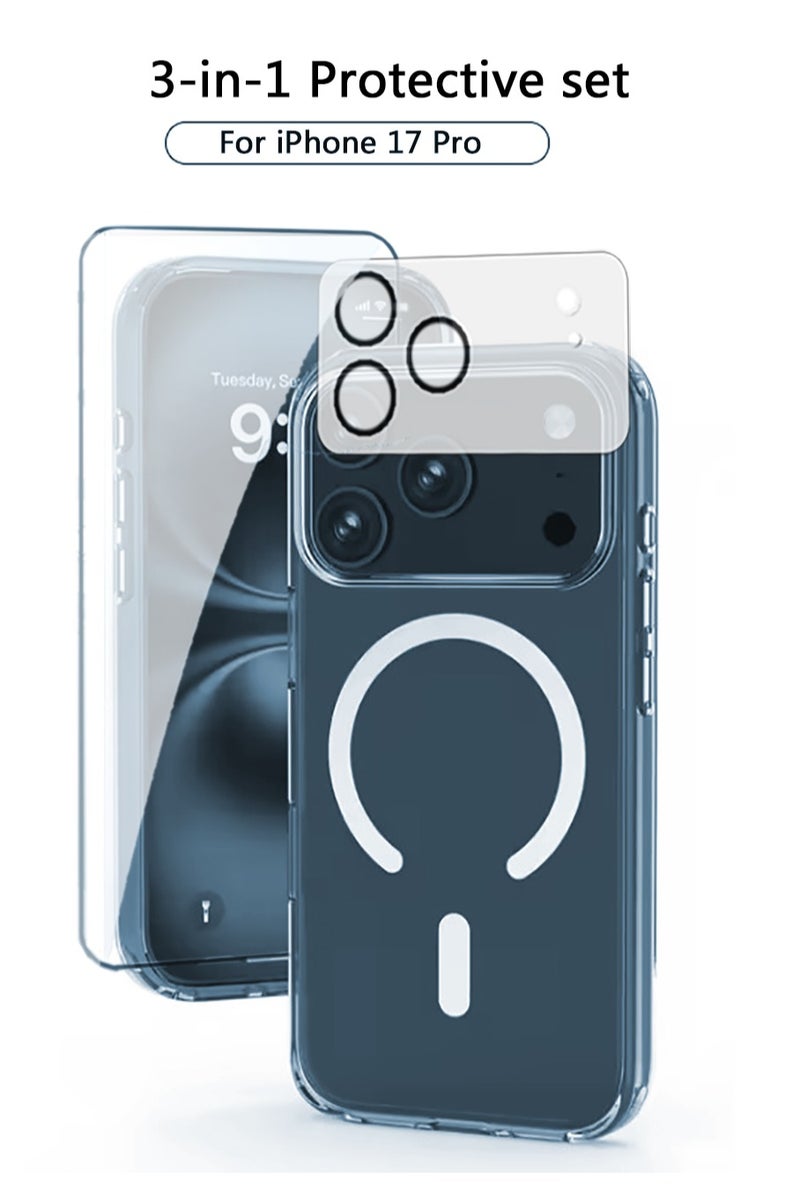 3-in-1 for iPhone 17 Pro Protection Set - Transparent Shockproof Case[Compatible with Magesafe] + Screen Protector and Camera Lens Protector, 360 Degree Protection Set - Image 1