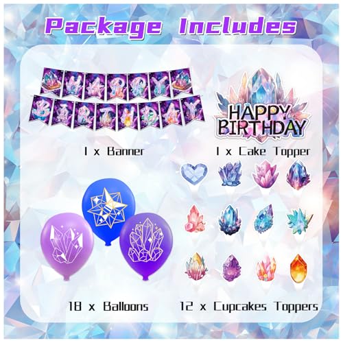 LHDUOFA Crystal Party Supplies Crystal Birthday Party Decorations Includes Crystal Happy Birthday Banner Cake Topper Cupcake Toppers Balloons for Crystal Diamond Birthday Party Geology Decorations - Image 5