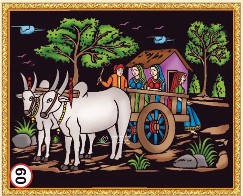 Tez DIY - Emboss Painting Kit, Bullock Cart, Medium(13x19 inch), Design No. 60 - Image 1