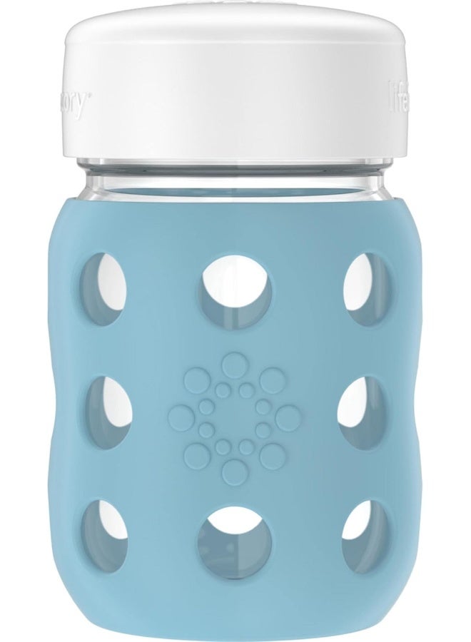 Lifefactory 8-Ounce Wide Neck Glass Baby Bottle with Protective Silicone Sleeve and Flat Cap, Denim - Image 1