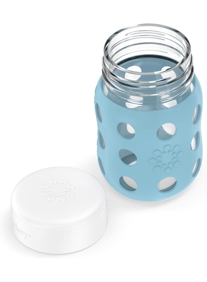 Lifefactory 8-Ounce Wide Neck Glass Baby Bottle with Protective Silicone Sleeve and Flat Cap, Denim - Image 3