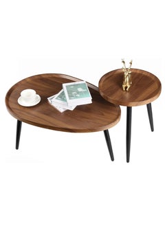 WISFOR Wood Nesting Coffee Table Wood Nesting Coffee Table Set of 2 Walnut End Tables Sofa Tables for Living Room Bedroom Hotel  - Image 1